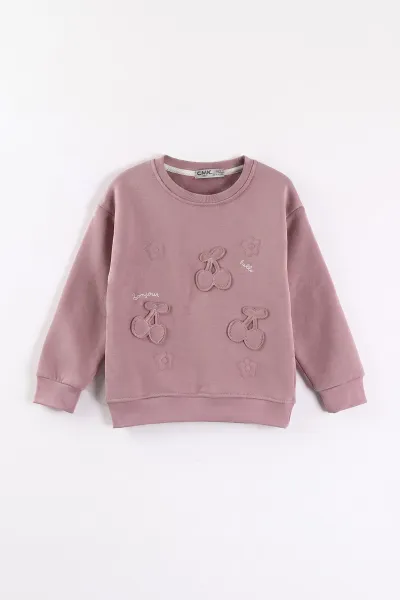 Pudra (3-12 Yaş) Kiraz Nakışlı Şardonlu Kız Çocuk Sweatshirt 473990