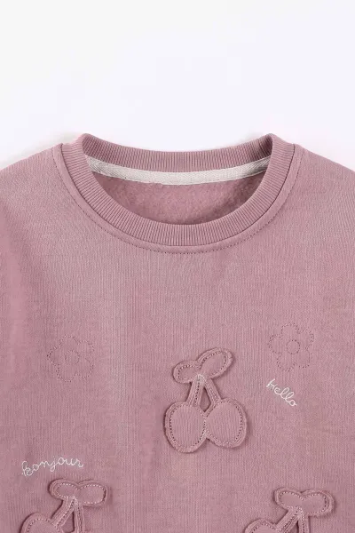 Pudra (3-12 Yaş) Kiraz Nakışlı Şardonlu Kız Çocuk Sweatshirt 473990