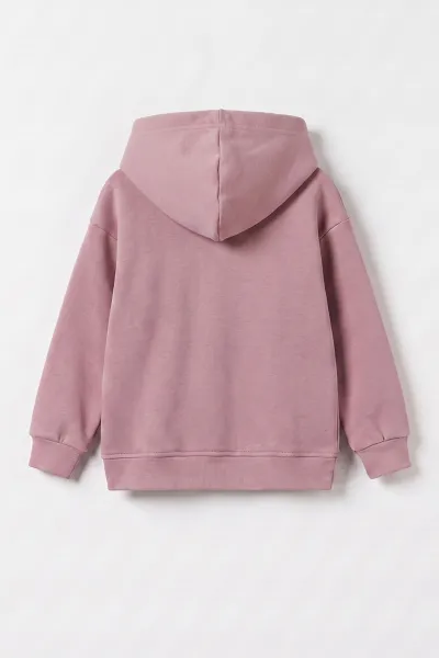 Pudra (3-12 Yaş) London Baskılı 3 İp Şardonlu Kapüşonlu Kız Çocuk Sweatshirt 473973