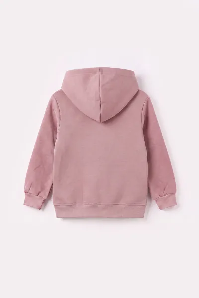Pudra (3-12 Yaş) Noktalı Baskılı Kapüşonlu 3 İp Şardonlu Kız Çocuk Sweatshirt 483900