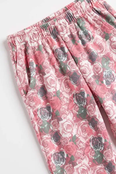 Pudra (3-15 Yaş) Kedi Baskılı Ribana Kumaş Kız Çocuk Pijama Takımı 477075