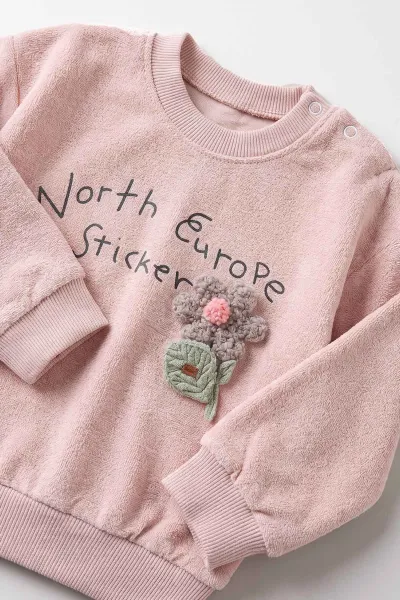 Pudra (3-24 Ay) Çiçek  Nakışlı Alt Dokuma İspanyol Paça Kız Bebek Takım 480590