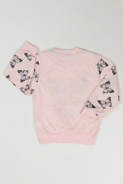Pudra (3-12 Yaş) Kelebek Baskılı Kız Çocuk Sweatshirt 84888