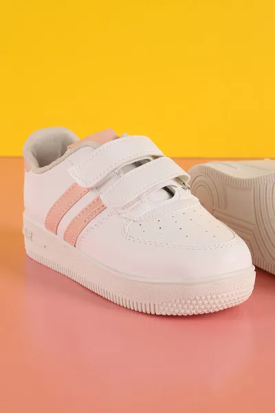 Pudra (30-35 Filet)Kalın Taban Delikli Cırtlı Şerit Çizgili Çocuk Spor Ayakkabı 347863