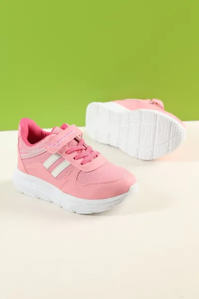 Pudra (31-35 Filet) Çizgili Kalın Taban Cırtlı Kız Çocuk Spor Ayakkabı 227994