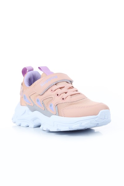 Pudra (31-35 Filet) Parça Geçmeli Lastikli Cırtlı Kız Çocuk Spor Ayakkabı 168828