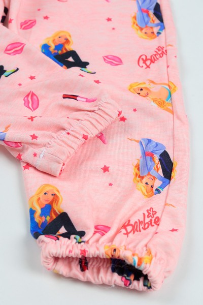 Pudra (4-12 Yaş) Barbie Baskılı Belden Lastikli Kız Çocuk Takım 96651
