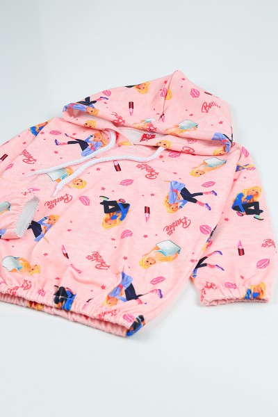 Pudra (4-12 Yaş) Barbie Baskılı Belden Lastikli Kız Çocuk Takım 96651