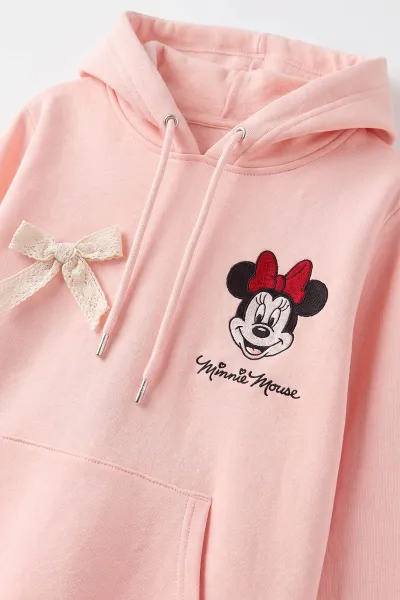 Pudra (4-12 Yaş) Karakter Nakışlı Kapüşonlu 3 İp Şardonlu Kız Çocuk Sweatshirt 495036