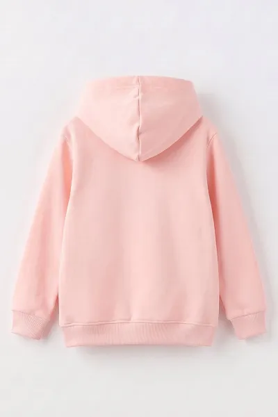 Pudra (4-12 Yaş) Karakter Nakışlı Kapüşonlu 3 İp Şardonlu Kız Çocuk Sweatshirt 495036