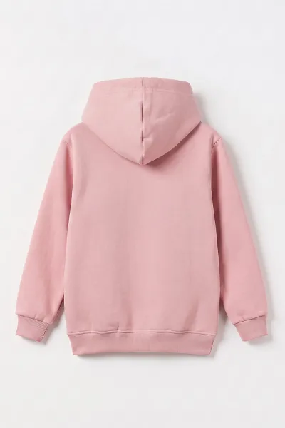 Pudra (4-12 Yaş) Panda Baskılı Kapüşonlu ve Kanguru Cepli 3 İp Şardonlu  Kız Çocuk Sweatshirt 497535