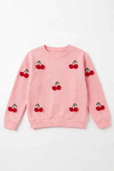 Pudra (4-12 Yaş) Süzene Kiraz Nakışlı Kız Çocuk Sweat 493657