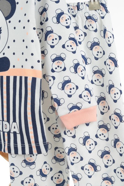 Pudra (4-6 Yaş) Ekru Panda Desenli Kız Çocuk Pijama Takım 137316