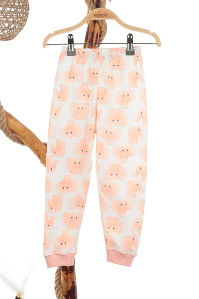 Pudra (4-6 Yaş) Fil Baskılı Kız Çocuk Pijama Takım 141054