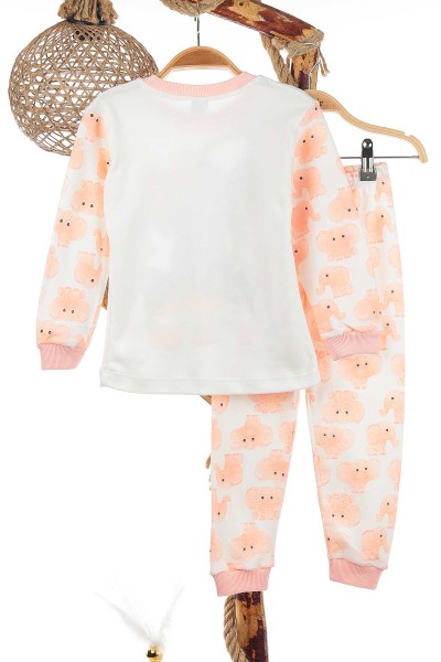 Pudra (4-6 Yaş) Fil Baskılı Kız Çocuk Pijama Takım 141054