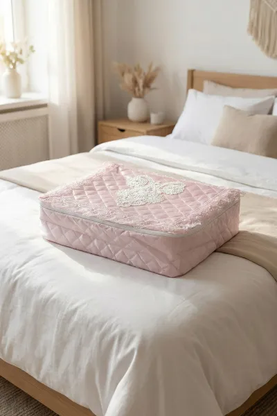 Pudra 47x42x17.5 Cm Dantelli Nakışlı Saten Bohça Hurç 414834