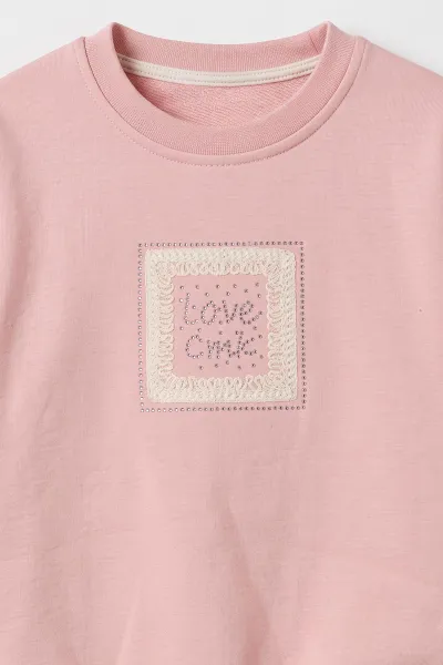 Pudra (5-12 Yaş)  Taşlı Love  Nakışlı  3 İp Şardonlu Kız Çocuk Kışlık Takım 482958