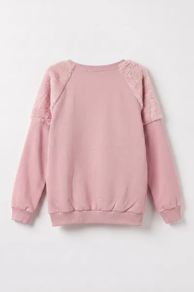 Pudra (5-13 Yaş) Love Taş Baskılı  Peluşlu İçi Hafif  Şardonlu Kız Çocuk Sweatshirt 489280