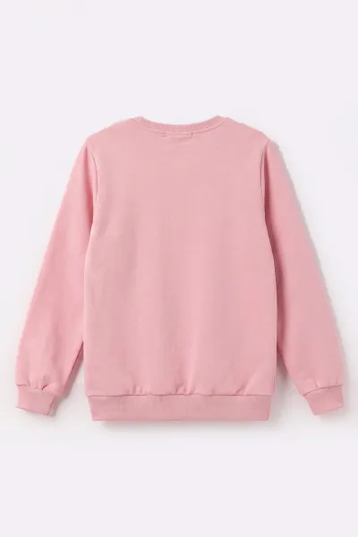 Pudra (5-13 Yaş) Önü Yıldızlı  Peluşlu İçi Hafif   Şardonlu Kız Çocuk Sweatshirt 489285