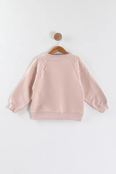 Pudra (5-8 Yaş)Omuzları İncili Kız Çocuk Sweatshirt 432893