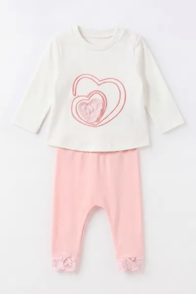 Pudra (6-12 Ay) Pelüş Ceketli Pantolon Sweatshirt 3'lü Kız Bebek Takım 495563