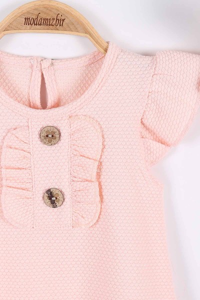 Pudra (6-18 Ay) Güpürlü Düğme Detaylı Kız Bebe Tulum 175392
