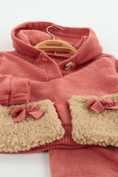 Pudra (6-18 ay) Peluş Cepli Kız Çocuk Takım 127405