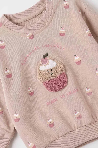 Pudra (6-24 Ay) Süzene Topkek  Nakışlı 2 İp Sweatli Fitilli Taytlı 2'li Kız Bebek Takım 497283