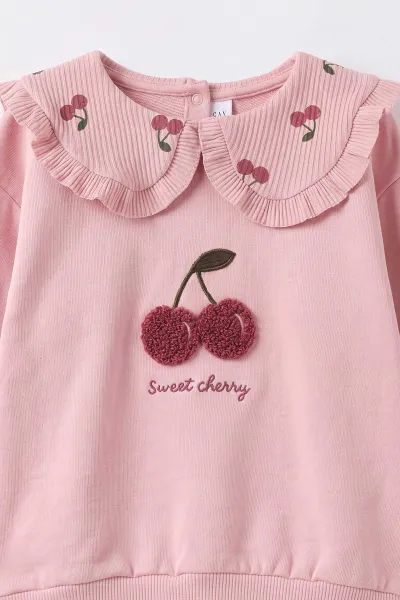 Pudra (6-24 Ay) Vişne Yakalı Kiraz Nakışlı Fitilli Taytlı Kız Bebek Takım 497191