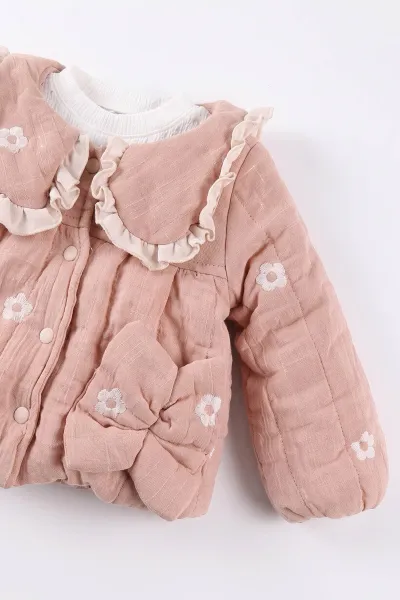 Pudra (6-24 Ay)Nakışlı İçi Peluş Montlu Kız Bebek 3'lü Takım 495993