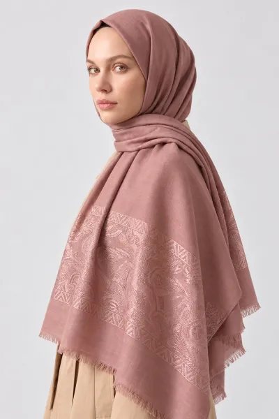 Pudra 70x180 Cm Elara Premium Jakarlı Pamuk Şal 494277