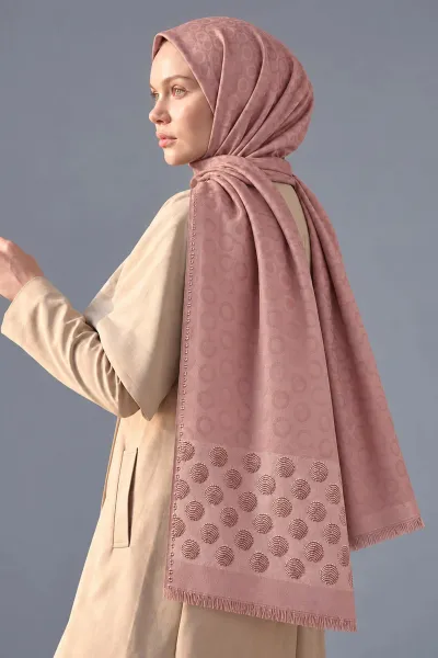 Pudra 70x180 Cm Luna Premium Jakarlı Pamuk Şal 494098