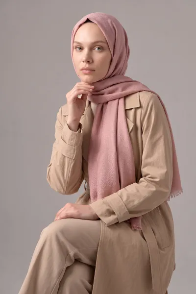 Pudra 70x180 Cm Mimoza Premium Jakarlı Pamuk Şal 494026