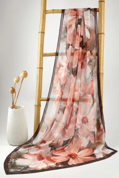 Pudra 75*180 Cm Çok Çiçek Baskılı Dijital Soft Tülbent Şal 469385