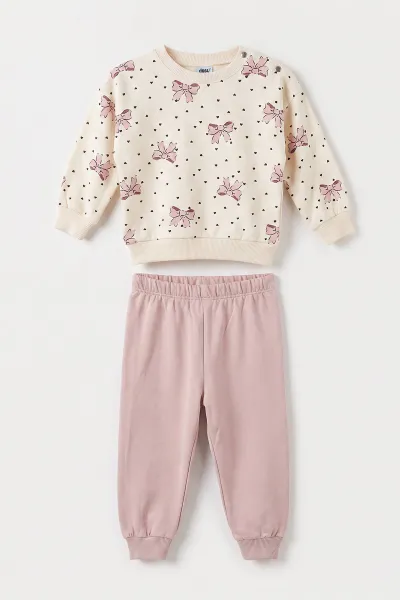 Pudra (9-24 Ay)Fiyonk Baskılı Çıtçıtlı Kız Bebek Takım 476373