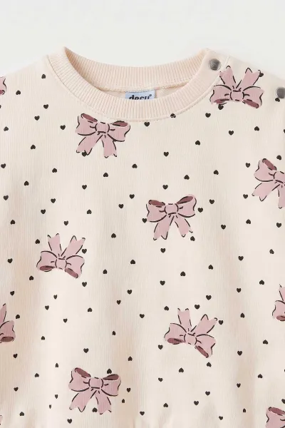 Pudra (9-24 Ay)Fiyonk Baskılı Çıtçıtlı Kız Bebek Takım 476373