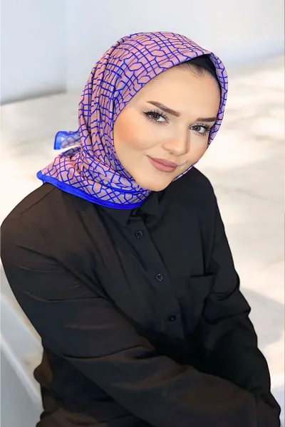 Pudra 90x90 Cm Dijital Baskı Koza Desenli Pamuk Eşarp 349476