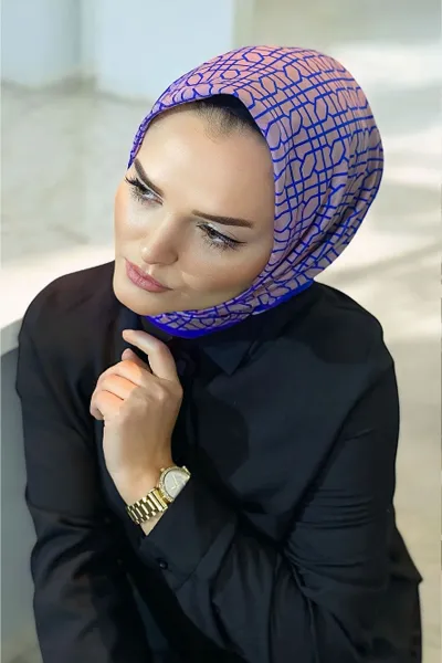 Pudra 90x90 Cm Dijital Baskı Koza Desenli Pamuk Eşarp 349476