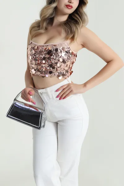 Pudra Askılı Pullu Kadın Bluz 483180