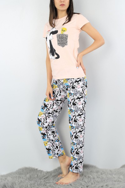 Pudra Baskılı Bayan Pijama Takımı 52337