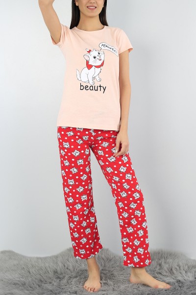 Pudra Baskılı Bayan Pijama Takımı 54416