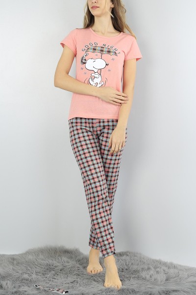 Pudra Baskılı Bayan Pijama Takımı 55005