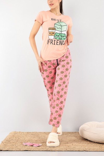 Pudra Baskılı Bayan Pijama Takımı 92054