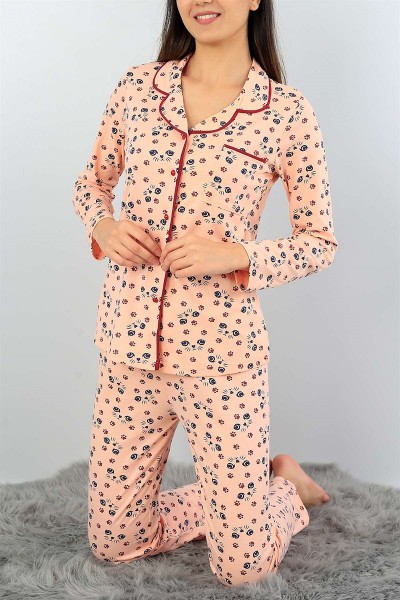 Pudra Baskılı Likralı Bayan Pijama Takımı 45799