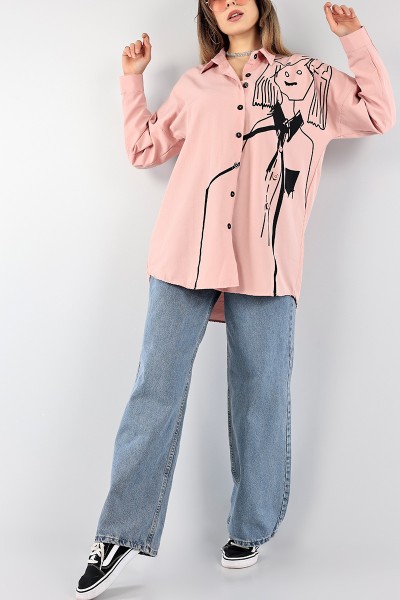 Pudra Baskılı Poplin Gömlek Tunik 96463