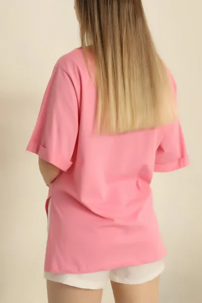 Pembe Baskılı  Süprem Bayan Tişört 254525