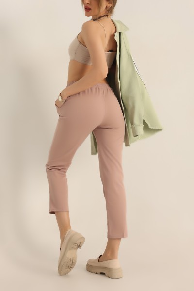 Pudra Beli Lastikli Bayan Pantolon 182998