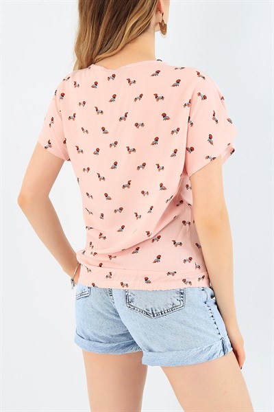 Pudra Beli Lastikli Dokuma Bluz 35622