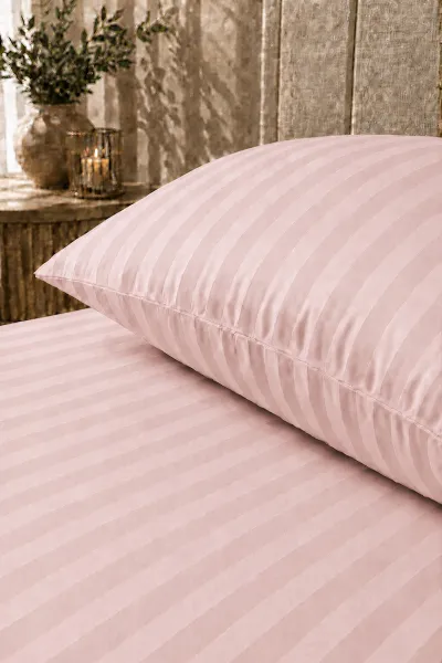 Pudra Bella Home 100x200 Cm Tek Kişilik Çizgili Saten Çarşaf Seti 482992