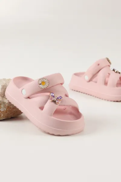 Pudra Çapraz Bantlı Tokalı Kız Çocuk Sandalet 462435